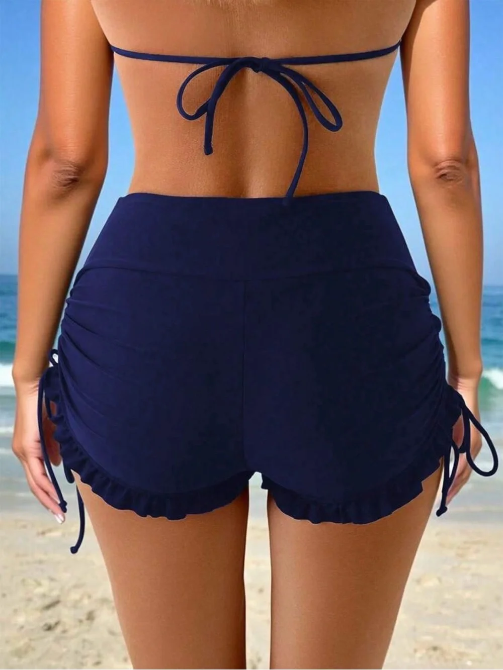 High-Waist Navy Ruffle Beach Shorts - Women *New*